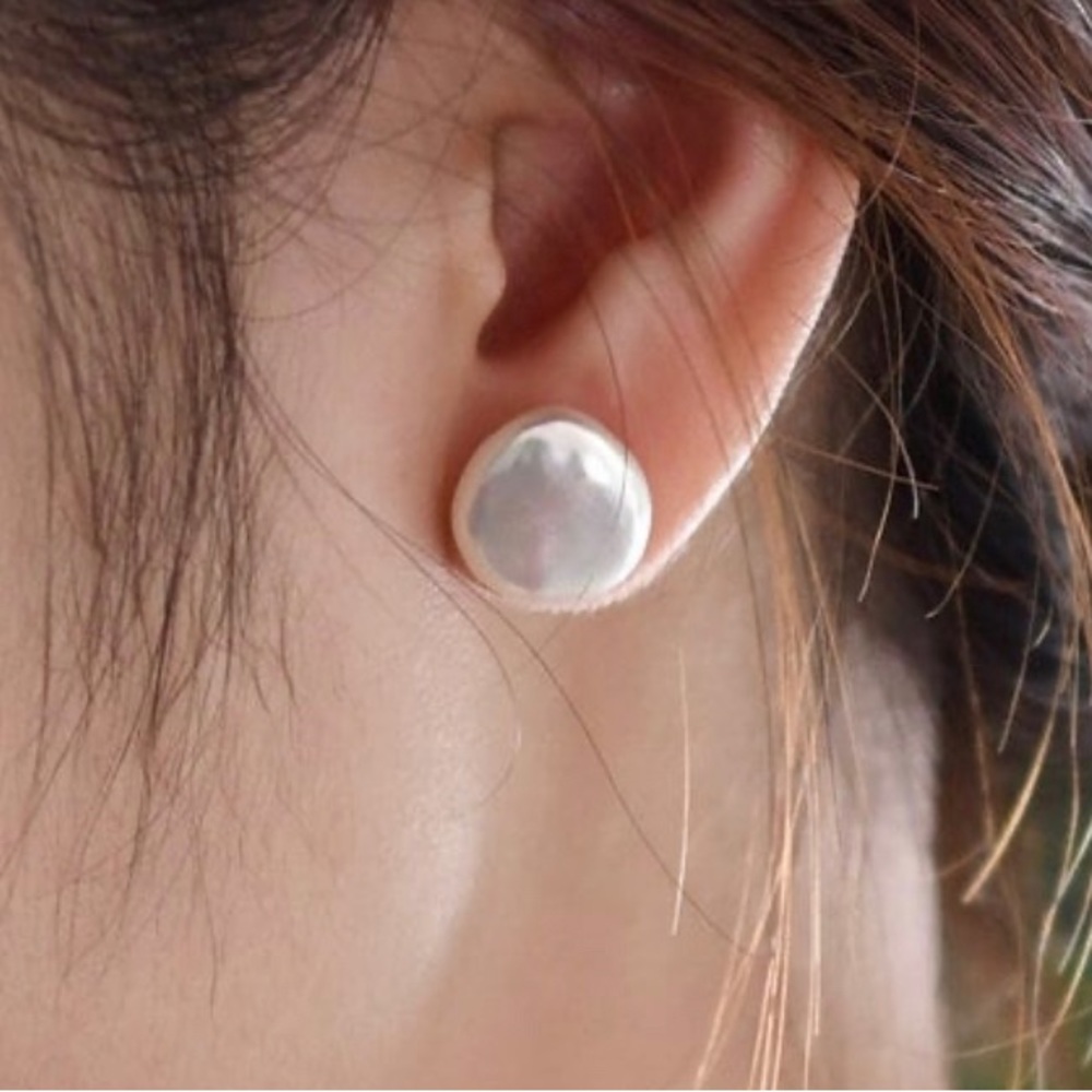 Natural big button keshi pearl studs freshwater baroque earrings